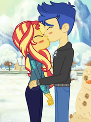Size: 1483x2008 | Tagged: safe, artist:gmaplay, imported from derpibooru, flash sentry, sunset shimmer, equestria girls, female, flashimmer, holiday, kissing, male, shipping, straight