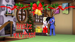 Size: 1024x576 | Tagged: safe, artist:juanjobelic, imported from derpibooru, derpy hooves, oc, earth pony, pegasus, pony, friendship is magic, 3d, christmas, christmas tree, deviantart watermark, female, holiday, male, mare, obtrusive watermark, sfm pony, source filmmaker, spanish, stallion, tree, watermark