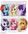 Size: 857x1024 | Tagged: dead source, safe, artist:misterowluvu, imported from derpibooru, applejack, fluttershy, pinkie pie, rainbow dash, rarity, twilight sparkle, anthro, earth pony, pegasus, unicorn, six fanarts, :d, bust, choker, clothes, cute, eyes closed, female, hat, mane six, one eye closed, open mouth, portrait, translation request, unicorn twilight, wink