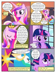 Size: 612x792 | Tagged: safe, artist:newbiespud, edit, edited screencap, imported from derpibooru, screencap, princess cadance, princess celestia, rainbow dash, twilight sparkle, alicorn, pegasus, pony, unicorn, comic:friendship is dragons, comic, eyelashes, eyes closed, female, floppy ears, frown, jewelry, looking back, mare, open mouth, peytral, screencap comic, smiling, tiara, unicorn twilight