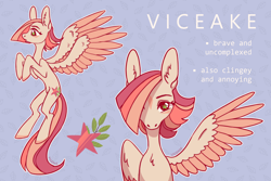 Size: 3000x2000 | Tagged: safe, artist:viceake, imported from derpibooru, oc, oc only, oc:viceake, pegasus, pony, blue background, drawing, female, mare, pink, reference sheet, simple background, solo, wings