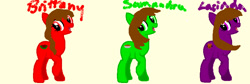 Size: 742x248 | Tagged: safe, artist:ethanakc, imported from derpibooru, oc, oc:brittany, oc:lacinda, oc:samandra, cat, earth pony, pony, cutie mark, female, food, form, fruit, mare, northeast professional planning group, pie, watermelon