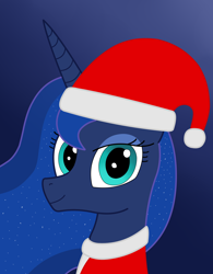 Size: 2872x3688 | Tagged: safe, artist:rainbowšpekgs, imported from derpibooru, princess luna, alicorn, pony, bust, christmas, clothes, female, hat, holiday, portrait, solo, solo female