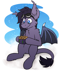 Size: 1938x2280 | Tagged: safe, artist:moemneop, imported from derpibooru, oc, oc only, oc:puffy, bat pony, pony, cloud, simple background, solo, transparent background