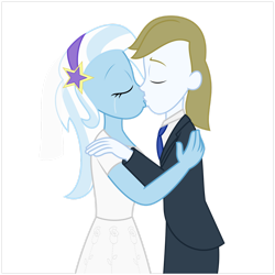 Size: 1600x1600 | Tagged: safe, artist:snap1994, imported from derpibooru, prince blueblood, trixie, equestria girls, bluetrix, clothes, crying, dress, equestria girls-ified, female, kissing, male, marriage, shipping, straight, tears of joy, wedding, wedding dress, wedding veil