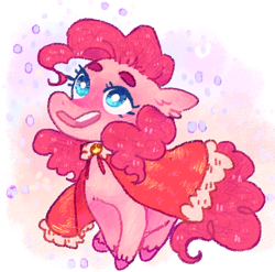 Size: 586x579 | Tagged: safe, artist:ditzyshipper, imported from derpibooru, pinkie pie, earth pony, pony, christmas, cloak, clothes, cute, diapinkes, ear fluff, female, holiday, mare, open mouth, snow, snowfall, solo, unshorn fetlocks