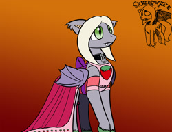 Size: 1280x989 | Tagged: safe, artist:warskunk, imported from derpibooru, oc, oc only, oc:sanguine morning, bat pony, pony, bat pony oc, bat wings, clothes, collar, dress, female, solo, solo female, wings
