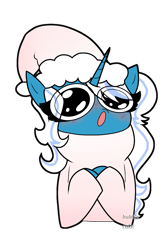 Size: 781x1200 | Tagged: safe, artist:cakesthebendyfangirl, imported from derpibooru, oc, oc:fleurbelle, alicorn, alicorn oc, big eyes, blushing, christmas, clothes, female, hat, holiday, horn, mare, santa hat, simple background, sweater, transparent background, wings