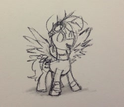 Size: 1682x1454 | Tagged: safe, artist:chiramii-chan, imported from derpibooru, oc, oc:murky, pegasus, fallout equestria, fallout equestria: murky number seven, charcoal (medium), charcoal drawing, fanfic art, traditional art