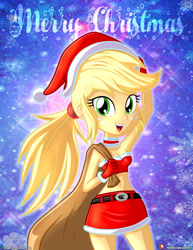 Size: 1500x1942 | Tagged: safe, artist:dieart77, imported from derpibooru, applejack, equestria girls, alternate hairstyle, bare shoulders, christmas, clothes, costume, cute, hat, holiday, jackabetes, open mouth, santa costume, santa hat, sleeveless, strapless