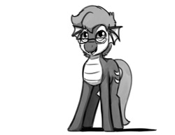 Size: 1200x927 | Tagged: safe, artist:warskunk, imported from derpibooru, oc, oc only, sea pony, glasses, grayscale, male, monochrome, open mouth, simple background, smiling, solo, white background