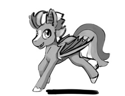 Size: 1200x927 | Tagged: safe, artist:warskunk, imported from derpibooru, oc, oc only, bat pony, pegasus, pony, bat pony oc, bat wings, fangs, folded wings, grayscale, looking at you, male, monochrome, simple background, smiling, solo, stallion, white background, wings