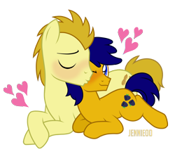 Size: 5720x5000 | Tagged: safe, artist:jennieoo, imported from derpibooru, oc, oc:blackberry surprise, oc:peanut medley, earth pony, pony, artist jennie00, cheek kiss, commission, gay, kiss on the cheek, kissing, male, medley surprise, ocs everywhere, show accurate, stallion, stallion on stallion, vector, wingding eyes