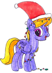 Size: 2436x3374 | Tagged: safe, artist:topsangtheman, imported from derpibooru, cloud kicker, pegasus, pony, christmas, christmas lights, holiday, looking at you, simple background, traditional art, transparent background