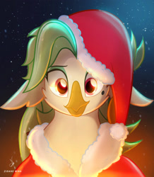 Size: 3077x3535 | Tagged: safe, artist:zidanemina, imported from derpibooru, captain celaeno, avian, my little pony: the movie, alternate clothes, alternate costumes, alternate hairstyle, christmas, holiday, looking at you, night, solo