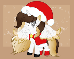 Size: 1194x950 | Tagged: safe, artist:stelladiamond, imported from derpibooru, oc, oc only, oc:moonlight, alicorn, pony, christmas, female, hat, holiday, mare, santa hat, solo