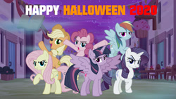 Size: 1024x576 | Tagged: safe, artist:cartoonmasterv3, imported from derpibooru, applejack, fluttershy, mean applejack, mean fluttershy, mean pinkie pie, mean rainbow dash, mean rarity, mean twilight sparkle, pinkie pie, rainbow dash, rarity, twilight sparkle, alicorn, earth pony, pegasus, pony, unicorn, the mean 6, clone, evil mane six, halloween, holiday, mane six, mean six, op is a slowpoke, possessed, slowpoke, twilight sparkle (alicorn)