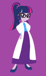 Size: 382x634 | Tagged: safe, artist:starman1999, imported from derpibooru, sci-twi, twilight sparkle, equestria girls, clothes, long skirt, purple background, simple background, skirt, solo, teacher