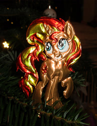 Size: 2080x2692 | Tagged: safe, alternate version, artist:malte279, imported from derpibooru, sunset shimmer, unicorn, christmas, christmas lights, christmas tree, craft, hearth's warming eve, holiday, metal foil, relief, tree