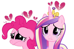 Size: 1446x967 | Tagged: safe, artist:muhammad yunus, artist:tanahgrogot, imported from derpibooru, pinkie pie, princess cadance, alicorn, earth pony, pony, a flurry of emotions, baby cakes, cadabetes, crying, cute, cutedance, diapinkes, floppy ears, gritted teeth, heartbreak, messy mane, pinkie cry, princess sadance, puppy dog eyes, sad, simple background, transparent background