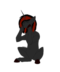 Size: 1070x1280 | Tagged: safe, artist:anelaponela, imported from derpibooru, oc, pony, unicorn, duckface, ear fluff, eyes closed, female, red and black oc, simple background, transparent background