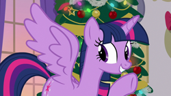 Size: 1920x1080 | Tagged: safe, imported from derpibooru, screencap, twilight sparkle, alicorn, pony, the hearth's warming club, christmas, christmas tree, female, holiday, mare, solo, tree, twilight sparkle (alicorn)