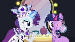 Size: 1920x1080 | Tagged: safe, imported from derpibooru, screencap, princess platinum, rarity, twilight sparkle, pony, unicorn, hearth's warming eve (episode), cute, female, magic, makeup, mare, telekinesis, twiabetes, unicorn twilight