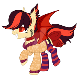 Size: 1280x1281 | Tagged: safe, artist:magicdarkart, imported from derpibooru, bat pony, pony, clothes, deviantart watermark, female, mare, obtrusive watermark, simple background, socks, solo, striped socks, sweater, transparent background, watermark