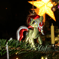 Size: 1024x1024 | Tagged: safe, artist:malte279, imported from derpibooru, oc, oc:colonia, earth pony, christmas, christmas lights, christmas tree, craft, earth pony oc, hearth's warming eve, holiday, metal foil, relief, tree