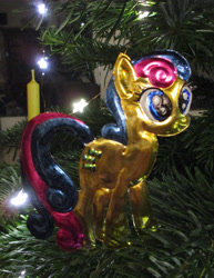 Size: 2388x3090 | Tagged: safe, alternate version, artist:malte279, imported from derpibooru, bon bon, sweetie drops, christmas, christmas lights, christmas tree, craft, hearth's warming eve, holiday, metal foil, relief, tree