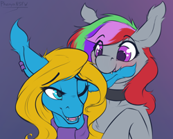 Size: 5000x4000 | Tagged: safe, artist:phenya, imported from derpibooru, oc, oc only, oc:solar soul, oc:solaris spark, pony, biting, blushing, clothes, commission, ear bite, eye clipping through hair, eyebrows, eyebrows visible through hair, looking at each other, oc x oc, one eye closed, open mouth, scarf, shipping, smiling