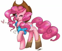 Size: 1024x844 | Tagged: artist needed, safe, imported from derpibooru, pinkie pie, pony, boots, cowboy boots, cute, diapinkes, open mouth, shoes, solo, watermark, western
