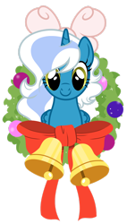 Size: 1280x2248 | Tagged: safe, artist:angellightyt, imported from derpibooru, oc, oc:fleurbelle, alicorn, alicorn oc, bauble, bell, bow, christmas, female, hair bow, holiday, horn, looking at you, mare, ribbon, simple background, transparent background, wings, wreath, yellow eyes