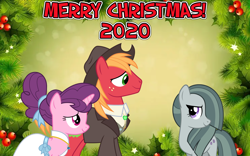 Size: 2064x1289 | Tagged: safe, anonymous artist, imported from derpibooru, big macintosh, marble pie, sugar belle, acceptance, approval, better as friends, bittersweet, christmas, congratulations, female, friends, friendship, hearth's warming, heartwarming, holiday, hope, husband and wife, i want my beloved to be happy, i wish you love, just friends, looking at each other, lyrics in the description, male, married couple, moving on, ship sinking, shipping, smiling, song reference, straight, sugarmac, youtube link, youtube link in the description