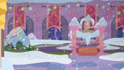 Size: 1280x720 | Tagged: artist needed, source needed, safe, imported from derpibooru, screencap, mystery voice, background, no pony, scenic ponyville, school of friendship, snow