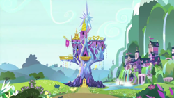 Size: 1280x720 | Tagged: safe, imported from derpibooru, screencap, ail-icorn, spoiler:interseason shorts, background, no pony, ponyville, scenic ponyville, school of friendship, twilight's castle