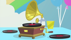 Size: 1280x720 | Tagged: safe, imported from derpibooru, screencap, teacher of the month (episode), spoiler:interseason shorts, background, gramophone, no pony, phonograph, scenic ponyville, school of friendship, vinyl