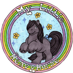 Size: 444x444 | Tagged: safe, artist:hollyann, imported from derpibooru, oc, oc only, earth pony, pony, bow, earth pony oc, flower, g1, male, rearing, signature, simple background, smiling, solo, stallion, tail bow, traditional art, unshorn fetlocks, white background