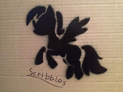 Size: 2828x2121 | Tagged: safe, artist:scarfi5h, imported from derpibooru, oc, oc only, oc:scribbles, pegasus, pony, graffiti, pegasus oc, photo, solo, stencil, traditional art, wings