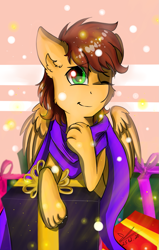 Size: 1029x1620 | Tagged: safe, artist:yuris, imported from derpibooru, oc, oc only, oc:speedy winchester, pegasus, pony, christmas, holiday, solo