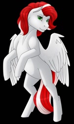 Size: 770x1280 | Tagged: safe, artist:imreer, imported from derpibooru, oc, oc only, oc:peppermint pattie, pegasus, pony, black background, female, mare, pegasus oc, rearing, simple background, smiling, solo, wings