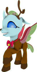 Size: 527x1032 | Tagged: safe, artist:rainofbladess, imported from derpibooru, ocellus, changedling, changeling, deer, reindeer, 3d, animal costume, christmas, costume, female, grin, high res, holiday, looking at you, one hoof raised, raised hoof, reindeer costume, simple background, smiling, smiling at you, solo, source filmmaker, spread wings, transparent background, wings