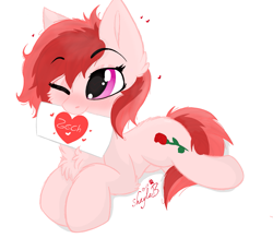 Size: 1375x1200 | Tagged: safe, artist:wulfieshydev, imported from derpibooru, oc, oc only, oc:rose petal, earth pony, pony, chest fluff, cute, female, mare, ocbetes, one eye closed, solo, wink