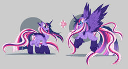 Size: 4500x2421 | Tagged: safe, artist:inspiredpixels, imported from derpibooru, twilight sparkle, alicorn, pony, unicorn, alternate cutie mark, colored wings, curved horn, female, females only, glasses, horn, mare, multicolored hair, multicolored wings, redesign, solo, twilight sparkle (alicorn), two toned wings, unshorn fetlocks, wings