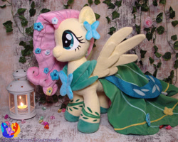 Size: 2887x2304 | Tagged: safe, artist:1stastrastudio, imported from derpibooru, fluttershy, pegasus, pony, candle, clothes, dress, female, flower, flower in hair, gala dress, irl, mare, photo, plushie, solo