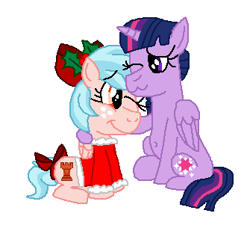 Size: 335x313 | Tagged: safe, artist:drypony198, imported from derpibooru, cozy glow, twilight sparkle, alicorn, pony, a better ending for cozy, belly button, bow, christmas, clothes, cozybetes, cozylove, cute, holiday, jolly, leafs, leaves, mama twilight, twilight sparkle (alicorn)