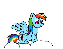 Size: 207x162 | Tagged: artist needed, source needed, safe, rainbow dash, pegasus, pony, cloud, female, looking down, mare, ms paint, smiling, solo, spread wings, wings