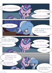 Size: 2892x4096 | Tagged: safe, artist:lexiedraw, imported from derpibooru, starlight glimmer, trixie, pony, unicorn, blushing, comic, dialogue, drunk, female, high res, lesbian, shipping, startrix