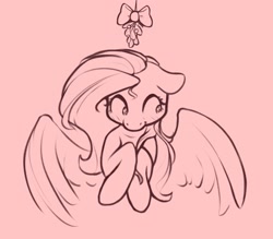 Size: 1526x1334 | Tagged: safe, artist:nookprint, imported from derpibooru, fluttershy, pegasus, pony, blushing, bust, cute, female, floppy ears, lineart, looking away, looking down, mare, mistletoe, monochrome, nervous, shy, shyabetes, simple background, solo, this will end in kisses