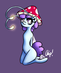 Size: 1000x1200 | Tagged: safe, artist:plaguemare, imported from derpibooru, anthro, breezie, antennae, glow, glowing, hat, kneeling, mushroom, mushroom hat, wings